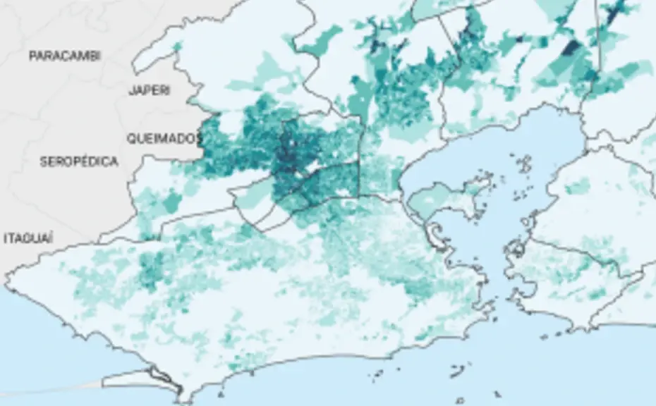 Map of the same hazard crossed with social, environmental and economic aspects, concentrated in a fraction of the territory